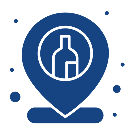 Map pin with wine bottle symbol