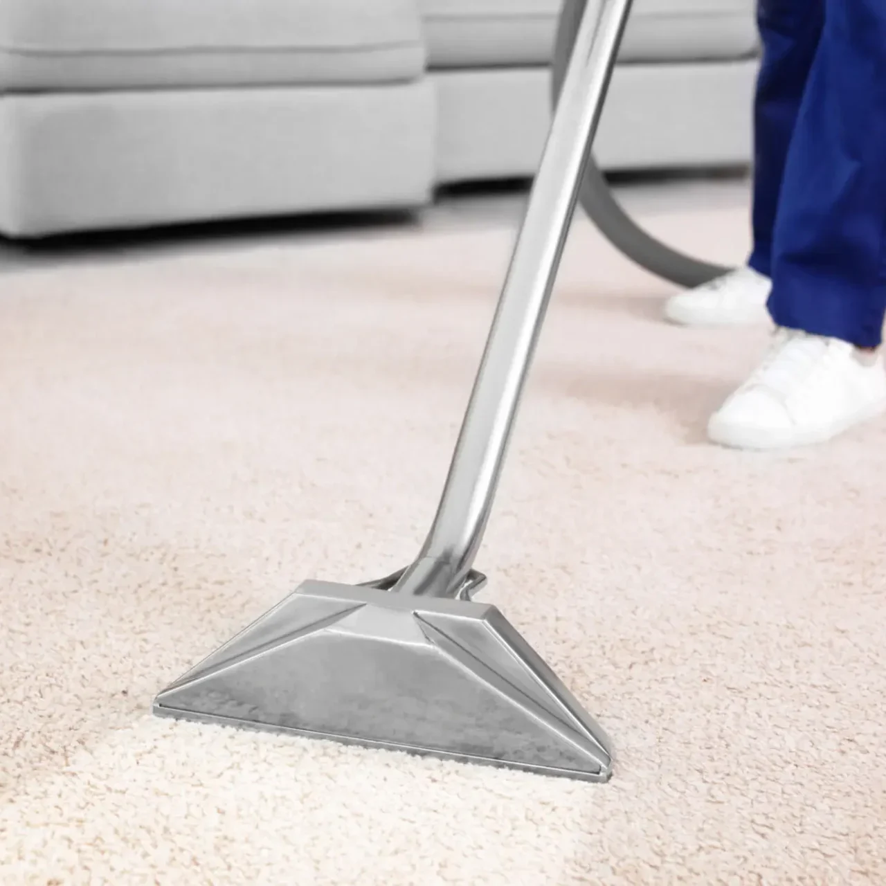 Vacuuming light carpet in living room
